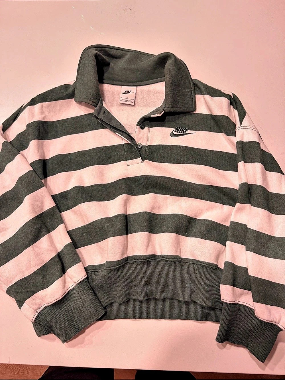 Nike Sportswear Phoenix Fleece Graphic Polo Oversized Top Striped Medium